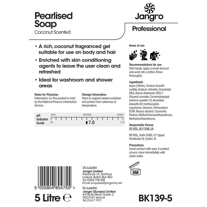 Jangro Pearlised Soap Coconut Scented 5L BK139-5