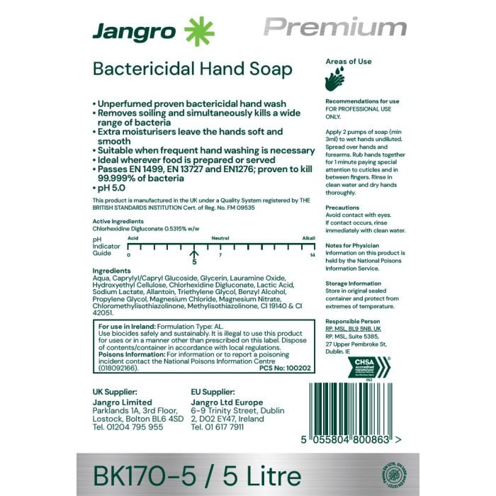 Jangro Premium Bactericidal Soap 5L BK170-5 - A087EJA2