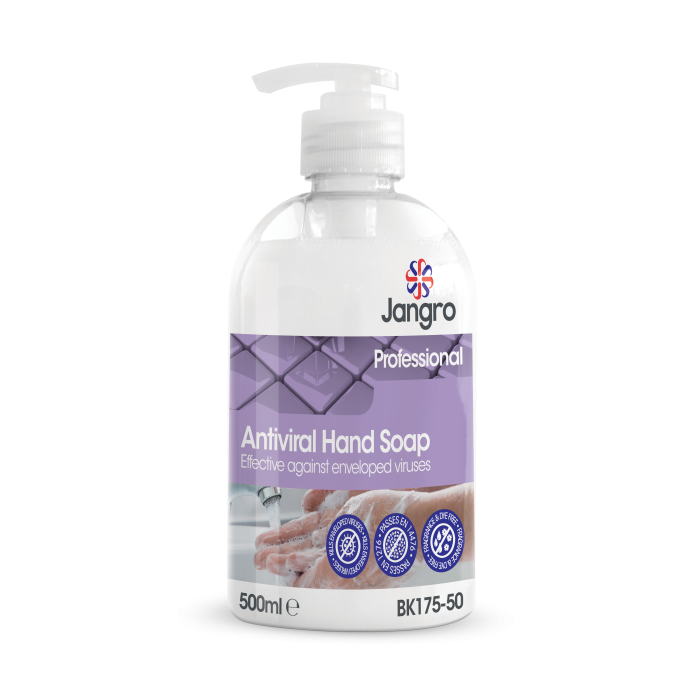 Jangro Antiviral Hand Soap 500ml – effective against enveloped viruses, professional use.