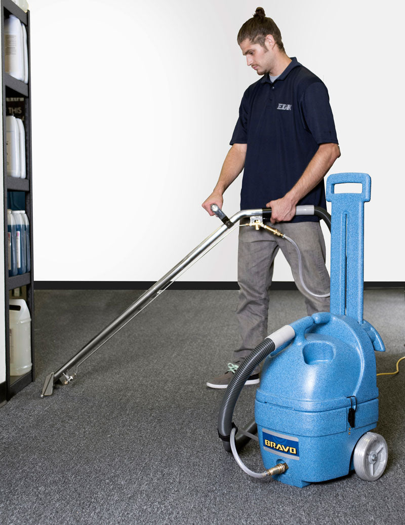 Prochem Bravo Plus - BV300 carpet cleaning machine in use on gray carpet.