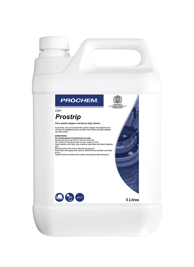 Prochem Pro Strip 5L – floor polish stripper and heavy-duty cleaner instructions and usage details.