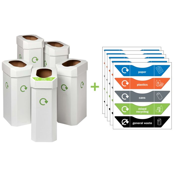 Combin CB300 Recycling Bin Set of 5 | Includes 25 Sorting Stickers for Easy Waste Separation