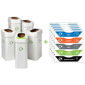 Combin CB300 Recycling Bin Set of 5 | Includes 25 Sorting Stickers for Easy Waste Separation