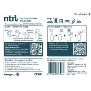 Empty Trigger Bottle for Jangro NTRL Surface Sanitiser Fragranced - CE304 (104494) | 600ml Reusable Spray Bottle