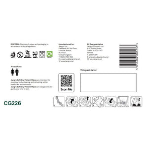 Jangro Soft Dry Patient Wipes – packaging with usage instructions and disposal information.