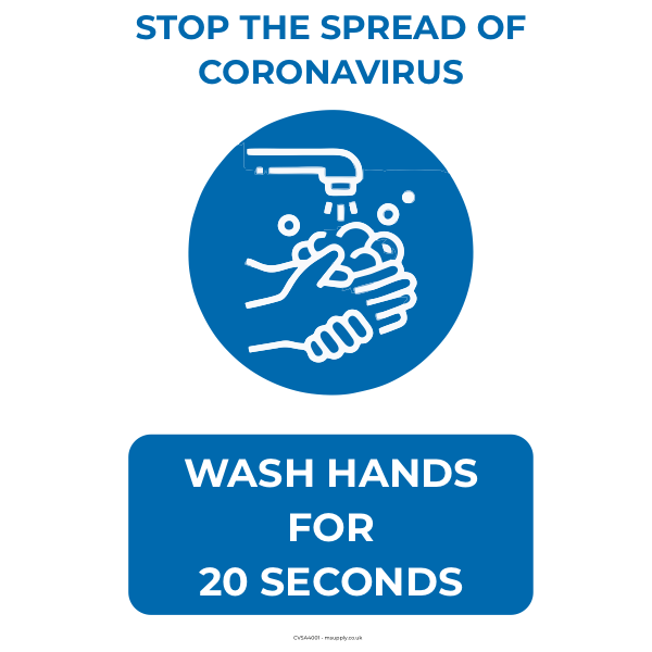 Wash Hands for 20 Seconds S/A Sign A4