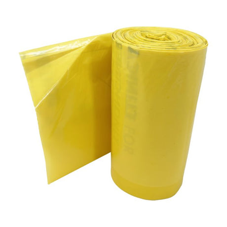 Heavy-duty yellow clinical waste sacks, 90L, pack of 100.