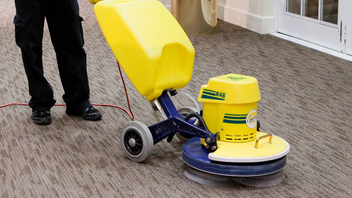 Cimex CR48 Encap Carpet Machine for professional carpet cleaning with a yellow tank.