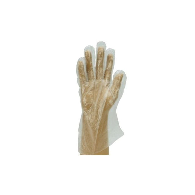 Clear Polythene Gloves Medium – disposable food and hygiene gloves in a 100 pack.