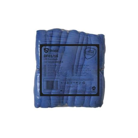 16″ Blue Disposable Overshoes – packaging for 100 protective shoe covers.