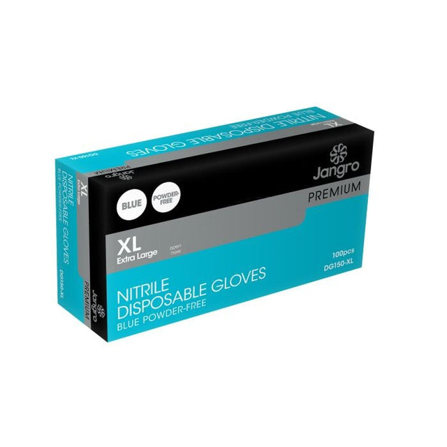 Jangro Premium Nitrile Gloves Blue XL - packaging for 100 disposable gloves.