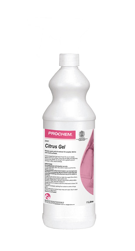 Prochem Citrus Gel 1L – professional spotter and adhesive remover with usage instructions.
