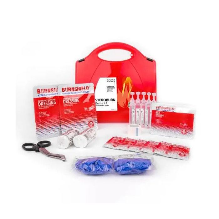 Emergency Burns First Aid Kit 10 Persons - Burnshield Kit with various medical supplies.