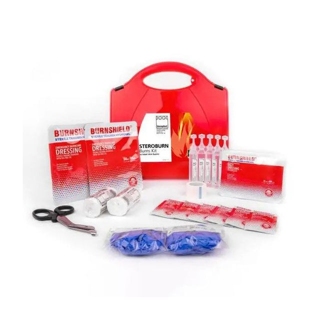 Emergency Burns First Aid Kit 10 Persons - Burnshield Kit with various medical supplies.