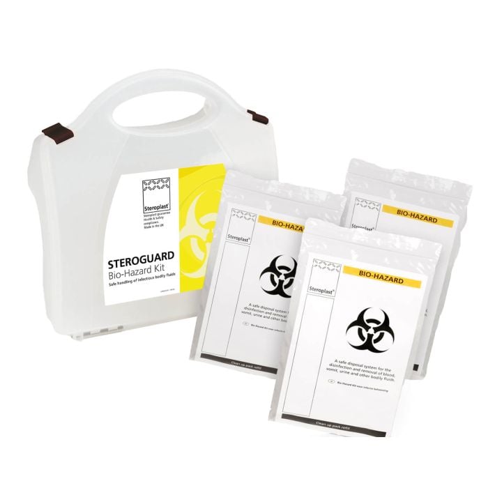 Bio Hazard Spill Kit – multi-use body fluid clean-up kit in a portable case.