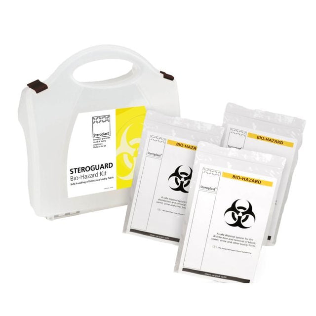 Bio Hazard Spill Kit – multi-use body fluid clean-up kit in a portable case.