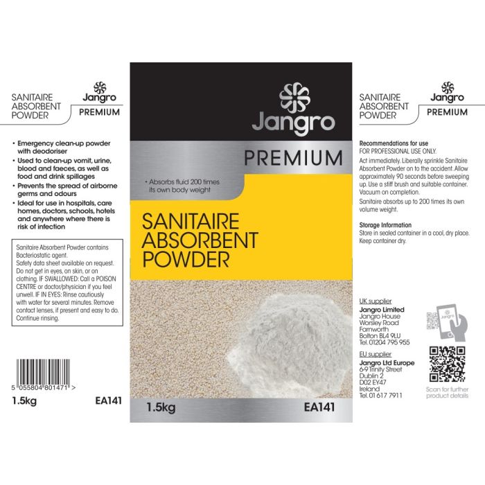Sanitaire Absorbent Powder 1.5kg – emergency cleanup powder for biohazard spills.