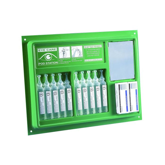 Eyewash Pod Station Wall Plate EA159 – emergency eyewash supplies and usage instructions.