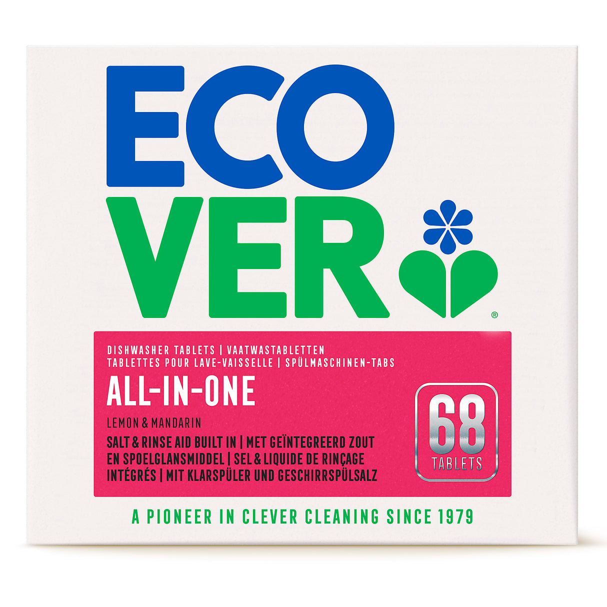 Ecover All-in-One Dishwasher Tablets 68 Pack - Lemon & Mandarin | Eco-Friendly