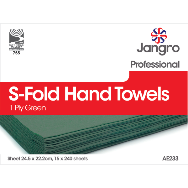 S-Fold Hand Towel Green 1Ply 3600 AE233 - HVM1G36JA
