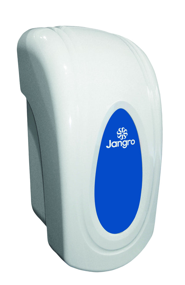 Jangro Liquid Soap Dispenser 1L - hygienic cartridge system in white with blue logo.