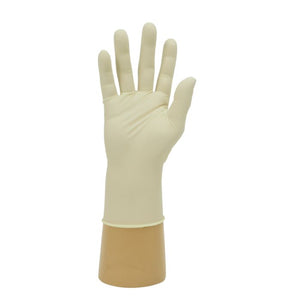 Latex Powder-Free Gloves XL - product shot of a single glove on a display hand.