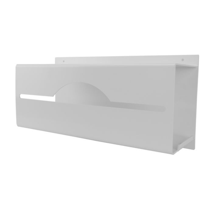 Wall-mounted apron dispenser for disposable aprons, 36cm in size.