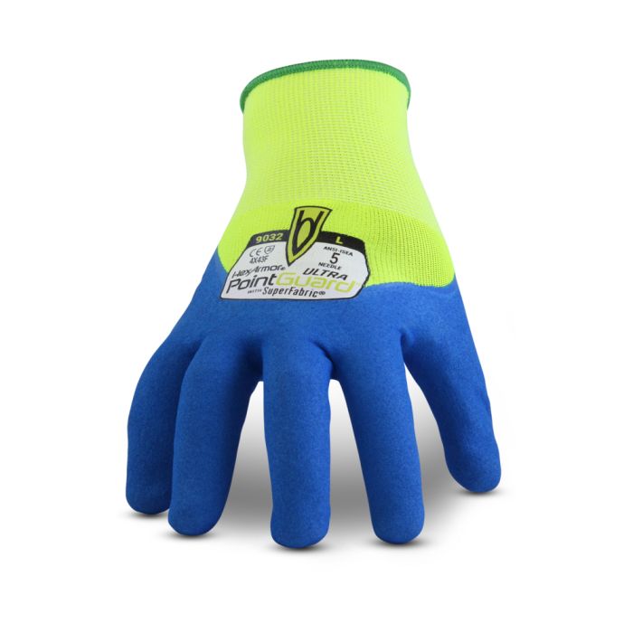 HexArmor Needle Resistant Gloves - HEX9032 in blue and green with SuperFabric® protection.