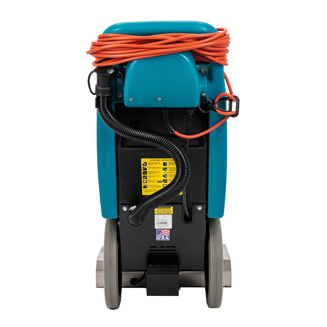 Truvox Hydromist 35 Carpet Extractor – rear view with safety labels and power cord.