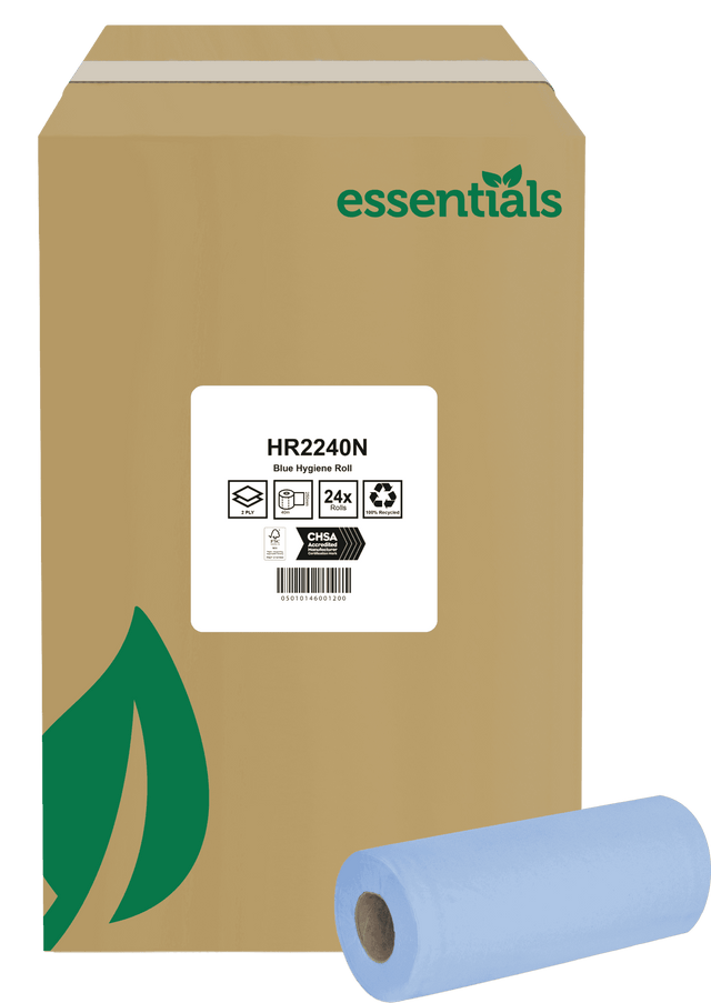 Blue Hygiene Roll HR2240N – packaging for 24 rolls of 2-ply paper.