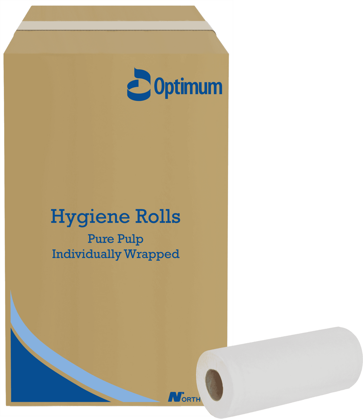 Packaging for White Hygiene Roll 10" 2 Ply 50m x18, labeled as "Hygiene Rolls."