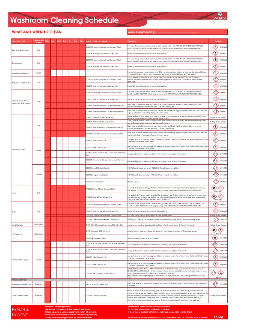 Washroom Area Cleaning Guide (A3) XA163