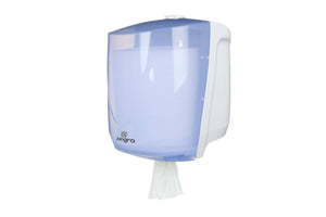 Jangro Centrefeed Dispenser Perforated - wall-mounted with perforated paper towel access.