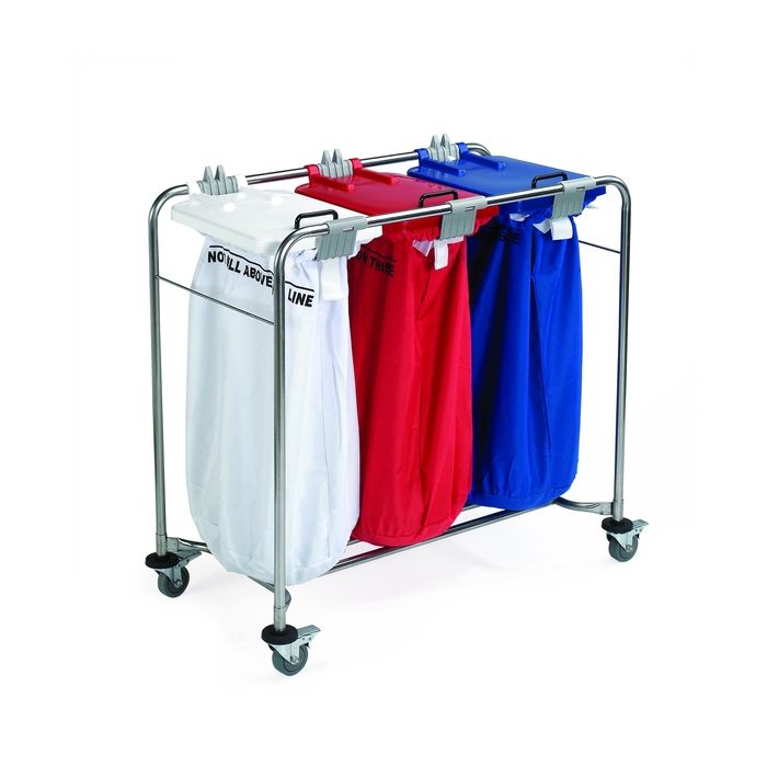 Laundry Cart - 3 bag Cart with White, Red, Blue Lids 100x93x49cm CF003-3