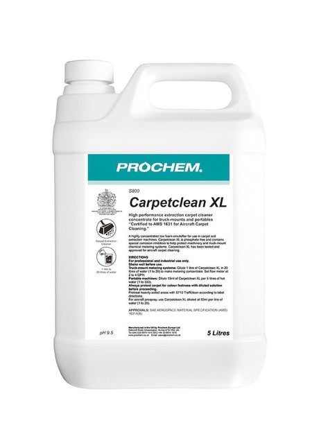 Prochem Carpetclean XL 5L – professional heavy-duty carpet extraction detergent packaging.