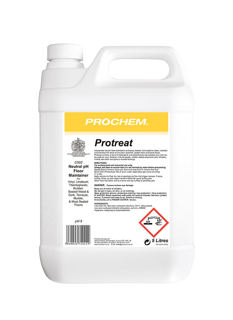 Prochem Protreat 5L – neutral pH floor maintainer with usage instructions and safety information.