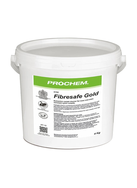 Prochem Fibresafe Gold 4kg – carpet and upholstery extraction detergent packaging.