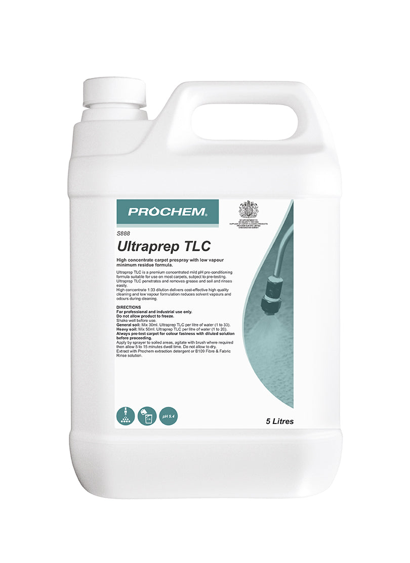 Prochem Ultraprep TLC 5L - professional carpet pre-spray with usage instructions and product details.