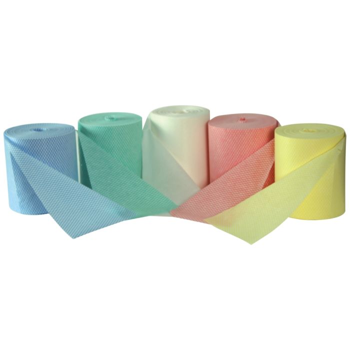 Jangro Lightweight Rolls - Green Paper Wiper Rolls in various pastel colors.