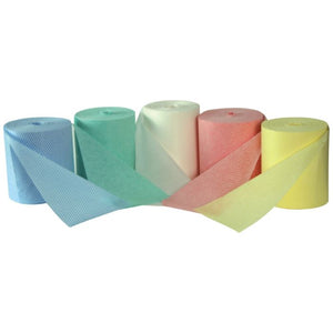 Jangro Lightweight Rolls - Green Paper Wiper Rolls in various pastel colors.