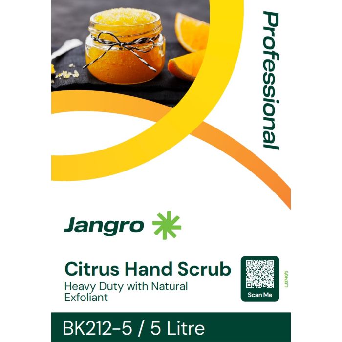 Jangro Citrus Hand Scrub 5L – packaging featuring product name and description.