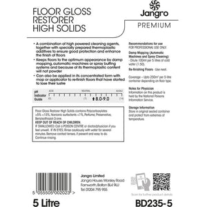 Jangro Premium Gloss Restorer High Solids 5L – usage instructions and safety information.