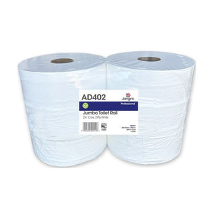 Jangro Professional Jumbo Toilet Roll 2 Ply – packaging with two rolls visible.