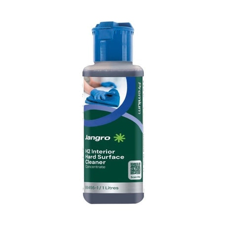 Jangro Enviro H2 Interior Hard Surface Cleaner 1L – product packaging showing usage instructions.