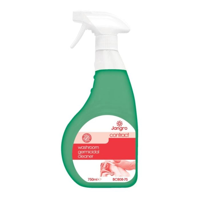 Jangro Contract Germicidal Washroom Cleaner 750ml – green spray bottle for disinfecting surfaces.