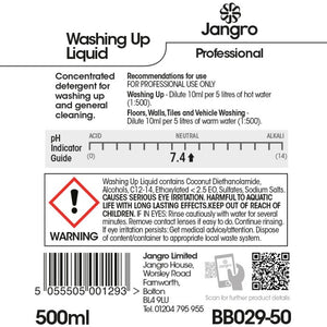 Jangro Washing Up Liquid 500ml - BB029-50 | Concentrated Manual Dishwashing Detergent