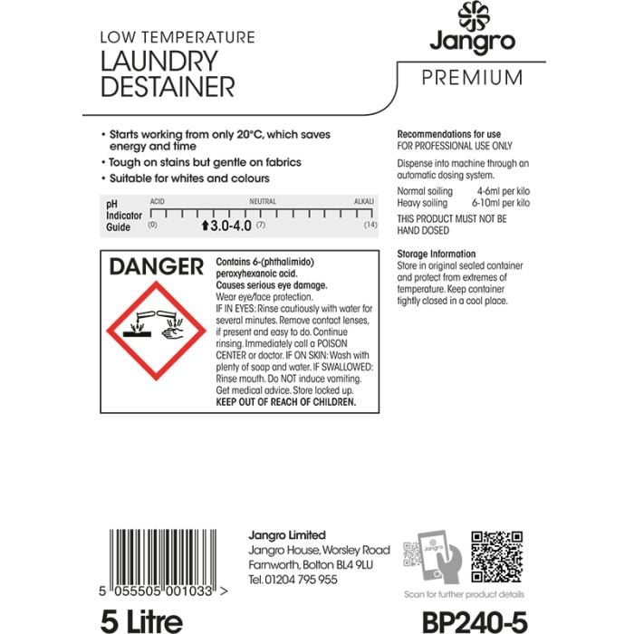 Premium Low Temperature Laundry Destainer 5L | BP240-5 | FP-JAN-ICELTD-2X5 | Effective Stain Removal