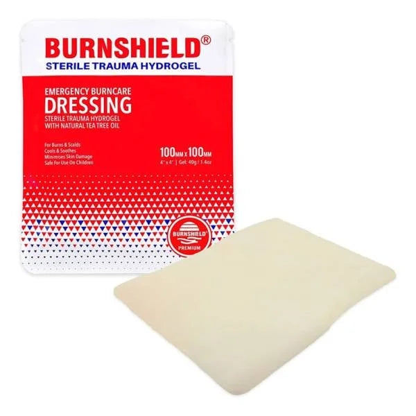 Steroplast Burnshield Dressing 10x10cm – hydrogel burn care packaging with dressing.