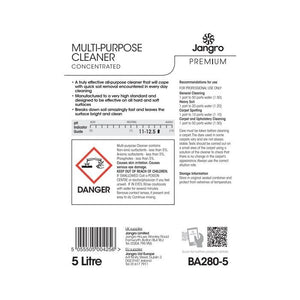 Jangro Premium Multi Purpose Cleaner Concentrated – safety and usage instructions label.