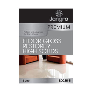 Jangro Premium Floor Gloss Restorer High Solids 5L packaging with product details.